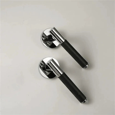 Lychee Skin Door Lock Set In Brass Black Modern Interior Hardware With Dummy Handle For Bedroom And Bathroom