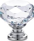Diamond Cut Crystal Glass Drawer Knob Set 30mm Knobs With Aluminum Base 12 Piece Cabinet Pull Handles For Cabinets Dressers And Drawers Sparkling Clear Crystal Accent Hardware close-up of clear faceted knob with aluminum base
