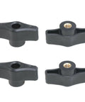 Four Pack Quarter Twenty Thru Knobs For T Track Woodworking Jigs featuring heavy duty ergonomic design and rust proof steel inserts.