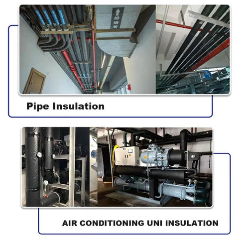 Pipe and air conditioning unit with Three Quarter Inch Foam Tubing Insulation For Pipes, Durable Rubber, Six Feet Long, Inner Diameter Three Quarter Inch.