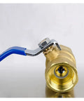 Built Tough Solid Brass BSP Thread Ball Valve With Heavy Duty Lever Handle And Cool Green Vinyl Grip For Foolproof Water Oil And Gas Line Plumbing Up to 300 Psi With Zero Drama close-up view showing lever handle and valve interior