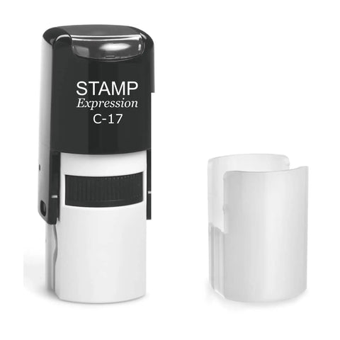 Self Inking Rubber Stamp With Straight Up Bold Black Ink And Badass Clear Clock Face Design Delivering Up To Five Thousand Crisp Impressions For Easy Daily Grind Or Smooth Craft Projects, with cap removed