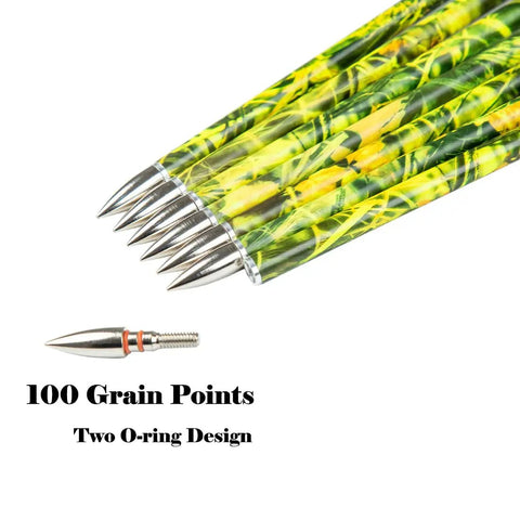Carbon Hunting Arrows For Compound And Recurve Bow, 28 Inch Shafts With 300 340 350 400 Spine, Practice Target Arrows Pack Of 12, Camouflage Finish, 100 Grain Points