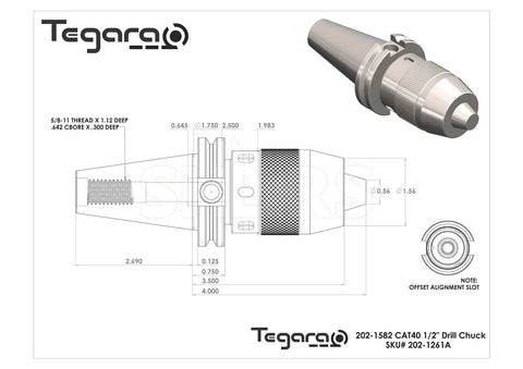 Technical drawing of CAT40 1/2 Inch Integrated Beefed-Up Precision Ball Bearing Keyless Drill Chuck for Milling Machines.