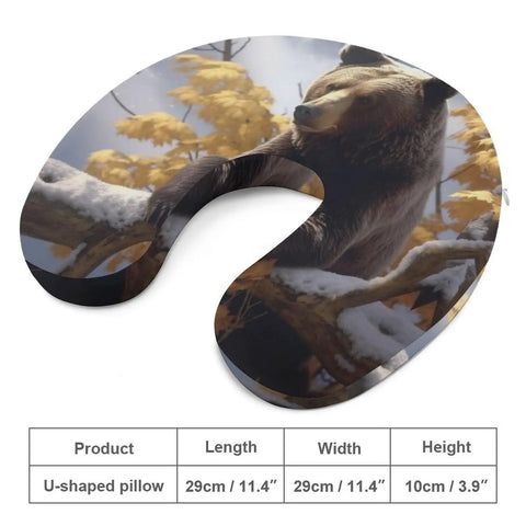 Bear On The Branch Travel Neck Pillow U Shaped Portable Headrest For Airplane Car Office And Home With Comfy Memory Foam