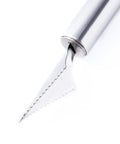 Close-up of the V-shape carving tool from 2 Piece Spiral Vegetable Cutter And V Shape Carving Tool Set Handheld Stainless Steel Kitchen Tools For Dope Food Decoration, Spiral Slicing, Fruit Garnishing, And Creative Edible Art