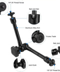 Magnetic Action Camera Mount For GoPro Hero Insta360 DJI Osmo AKASO With aluminum arm and ball joint slot details.