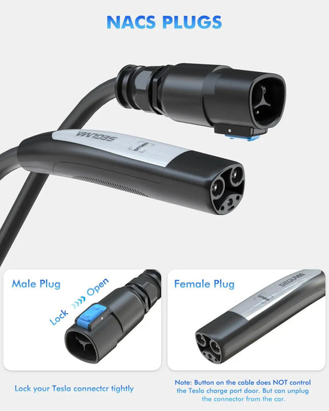 Tesla 50 Amp 40 Foot EV Charger Extension Cable NACS Plug For Wall Connector And Destination Charger 240V Up To 12kW