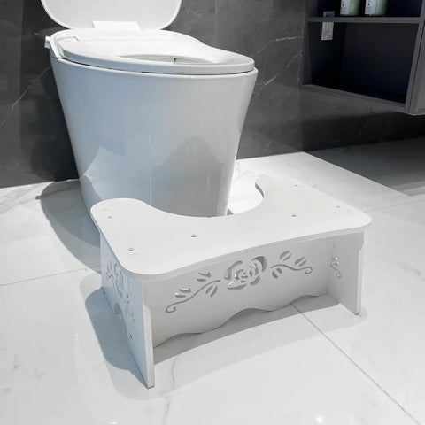 Ergonomic Squatting Toilet Stool For Adults, Sturdy Detachable Wood Plastic Composite Step Stool in front of toilet, eco-friendly design
