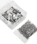 Mini Metal Hinges Set 60 Pcs 16x13mm 180 Degree for Small Wooden Boxes Dollhouses Jewelry Chests Cabinets DIY Craft Hardware with Plated Iron Construction and 11mm Center to Center Spacing, shown with screws and storage box