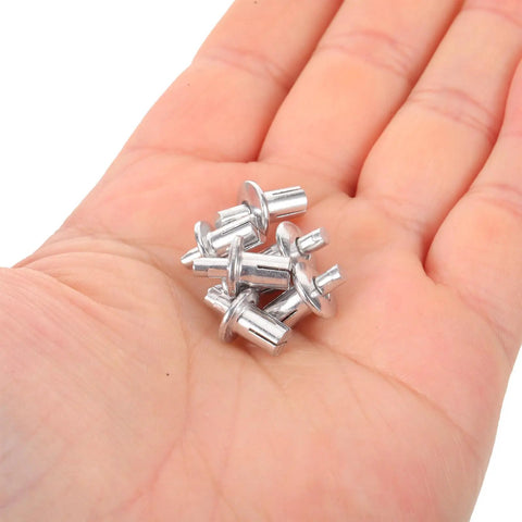 Close-up of Aluminum Blind Rivets Kit 200 Pcs Heavy Duty High Strength Expanding Rivets With Dome Head in hand