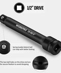 Heavy Duty One Half Inch Drive Impact Extension Bar Set Constructed From Premium Cr Mo Steel Heat Treated For Peak Torque With Corrosion Resistant Manganese Coating That Gets The Job Done Right. 6 inch extension bar with detent ball for secure locking.