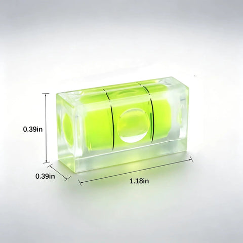 6Pcs Small Bubble Level 10x10x29mm Mini Square Spirit Level Picture showing compact acrylic level with bright green liquid.