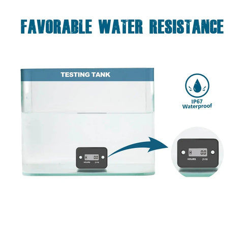 Digital Hour Meter for Gas Engines waterproof design in testing tank showing IP67 water resistance feature