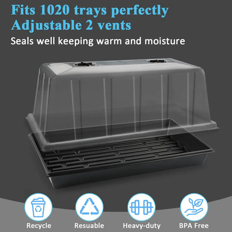 Extra Tall 7.3 Inch Humidity Domes For 1020 Seed Trays With Adjustable Vents Thick Clear Plastic BPA Free Fits Standard 10 By 20 Germination Propagation Cloning Ideal For Vigorous Seedlings And Fast Germination