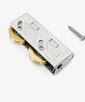 Slide Like A Dream With This Double Wheel Stainless Steel Pulley Roller, featuring dual brass wheels and a mounting screw.