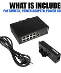 Industrial DIN Rail 8 Port PoE Plus Switch, With Gigabit And SFP Uplinks, 120W Budget, power adapter and power cord included