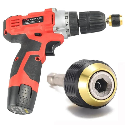 Power drill with Self Locking Drill Bit Holder Set 50mm Length With One Quarter Inch Hex Shank Quick Release Extension