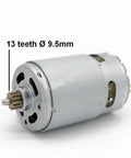 Robust Rs550 Motor With 13 Teeth And 9 5 Mm Shaft side view showing 13 teeth suitable for 12V to 18V drills and screwdrivers.