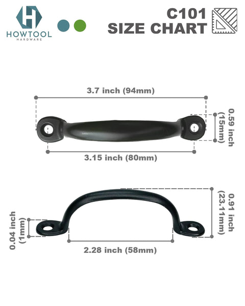 Oil Rubbed Black Utility Tray Pulls 10 Pack With Screws Durable Die Cast Hardware size chart and dimensions