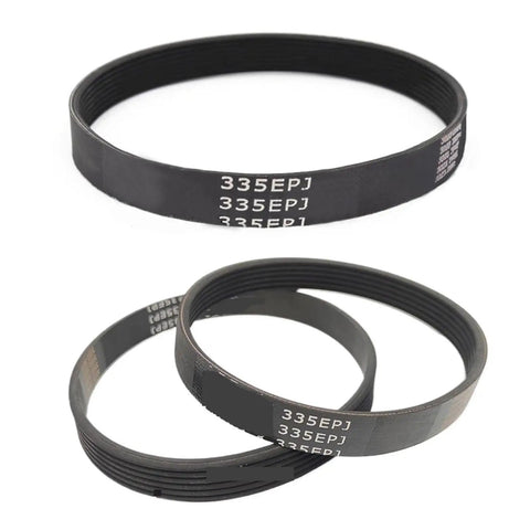 Treadmill Drive Belt 335EPJ 6-Rib Channel Replacement Belt For Power And Smooth Motion Running Machines, Industrial-Grade Rubber For Superior Wear Resistance, Flexible, Durable, Easy Install And Long-Lasting Performance. 335EPJ treadmill drive belt, black rubber, shown in two views