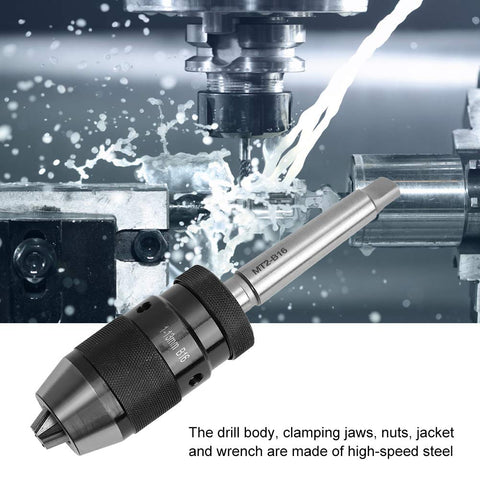 Keyless Self Tightening Drill Chuck B16 Taper 13mm Capacity 3 Jaw Fixture For Lathe And Drill Press, close-up and lathe use