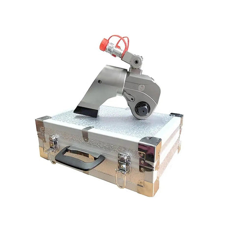 Heavy Duty Hydraulic Torque Wrench With One Inch Square Drive And Ten Thousand Psi Rating crafted from aerospace alloy on a protective case.