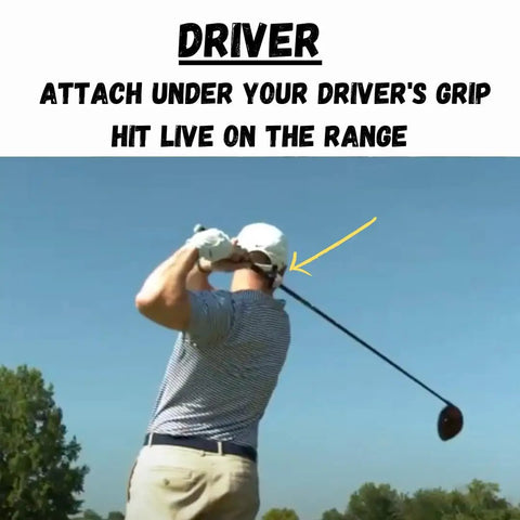 Golfer practicing with 4oz Golf Swing Trainer Weight on driver, boosting distance and clubhead speed with live ball feedback.