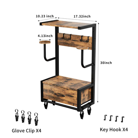 Built Tough Heavy Duty Motorcycle Helmet Holder Wall Mounted Rack Holds Six Helmets And Riding Gear Storage Organizer For Your Garage Or Bike Shop Display Unit with glove clips and hooks.