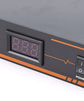 Close-up of the digital voltage display on Straight Up Workhorse Power Sequencer With Ten Secure Outlets And Clear Digital Voltage Display Built From Heavy Duty Aluminum Alloy For Zero Hassle Rack Installation.