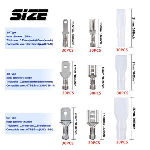 Awesome All-In-One 540 Pc Female Male Electrical Spade Wire Butt Connector Lugs Kit For Battery Starter Cable Splice Crimp Terminals You Know What I Mean, 30pcs sizes