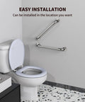 Bathroom with toilet, showing two installed 2 Pack 24 Inch Anti Slip Shower Grab Bars Knurled Stainless Steel Chrome Hand Rail For Bathroom Safety And Senior Support Durable Handicap Bath Handles 1.25 Inch Diameter Easy Install.