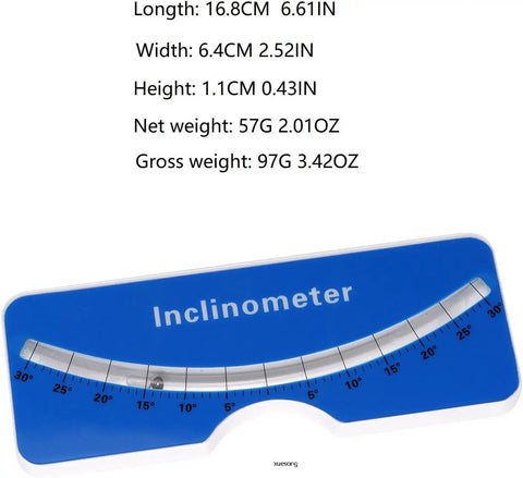Portable Scoliometer For Spine Contour And Alignment Measurement, Lightweight Back Deformity Gauge With Metal Ball Insert, blue 16.8cm inclinometer