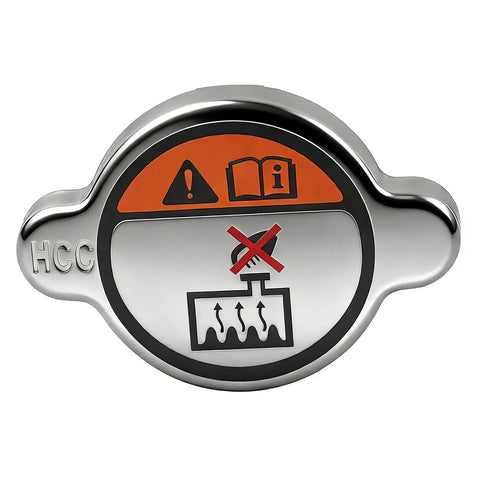 Heavy Duty Radiator Cap For 2015 To 2021 Hyundai Kia Genesis with warning symbols, chrome finish, and direct fit design.