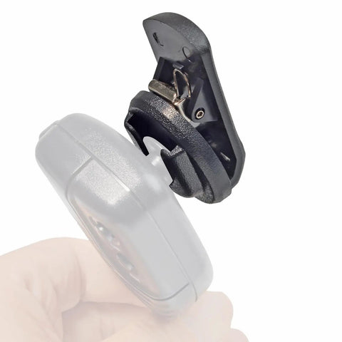 Round Knob Microphone Hanger Mount With Back Clip For CB Radios shown from side, highlighting clip mechanism and design