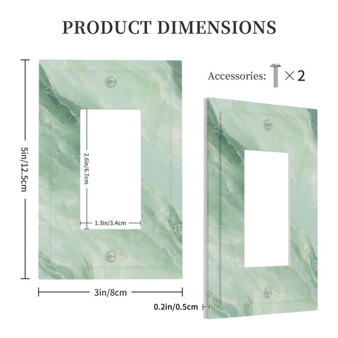 Clean Line Green Marble Abstract Outlet Cover 1 Gang Switch Plate dimensions 5x3 inches with matching screws for easy mounting.