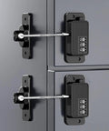 Heavy Duty Refrigerator And Cabinet Locks No Drill Adhesive Child Safety Latches For Kids And Toddlers Durable Abs Build view showing locks on grey cabinet.