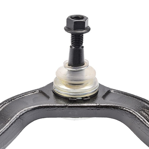 Close-up of Beefed Up Front Upper Control Arm With Ball Joints Replacement Kit for Chevy, showing metal joint and screw.