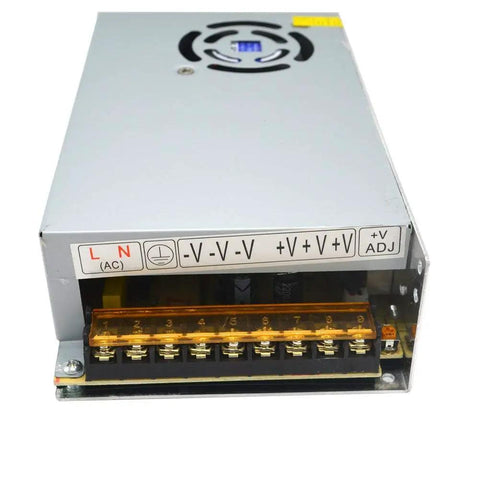 12V 20A Universal Regulated Switching Power Supply Driver for LED Strip Lights CCTV Cameras and Electronics Projects with 110V 220V Input Switch and Smart Surge Overload Protection showing input and output terminals