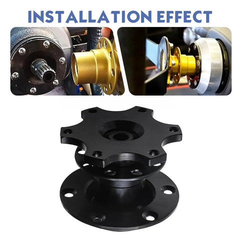 Steering Wheel Quick Release Hub Boss Kit Six Hole Snap Off Adapter Built Dang Tough Steel showing installation effect with detailed views.