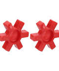 Two red L090 jaw coupling inserts (urethane, solid center) for L-jaw couplings, front view