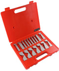 Accusize 17-piece precision angle block set in a red carrying case with silver metal angle blocks.