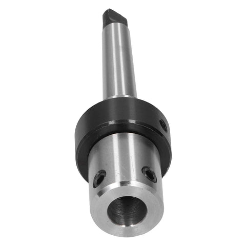 Front view of Arbor Morse taper drill sleeve R8 adapter in steel with black collar MT2 19.05mm