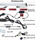 Under Cabinet LED Light Kit 3 Bar Set 1 Ft Each 20W 1000 Lumen Daylight White 5000K Dimmable Plug In components overview