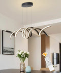 Modern LED Chandelier Pendant Lights With Dimmable Remote Control, 38W two-head rotating strip in dining room