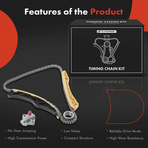 Must-Have Engine Timing Chain Kit With Tensioner For Hyundai And Kia 1.6L DOHC Vehicles display with packaging and components