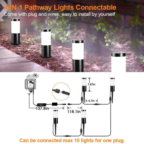RGB Color Changing Outdoor Landscape Lights 12V Low Voltage LED Garden Pathway Lighting With Remote Control 13 Colors and 2 Modes IP65 Waterproof For Your Yard Decor and Christmas Lighting No-Fuss Setup showing connectable pathway lights installation