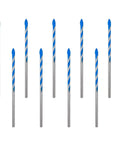 10 Piece Glass Tile Ceramic Drill Bit Set One Eighth Inch Dope Tungsten Carbide Tips arranged upright on white background