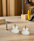 10 Pack Round Wood Cabinet Knobs Single Hole White Drawer Pulls Rustic Kitchen Handles Moisture Resistant Bathroom Furniture Hardware Awesome Farmhouse Vibe With Sturdy Solid Construction displayed with screw on wooden surface.
