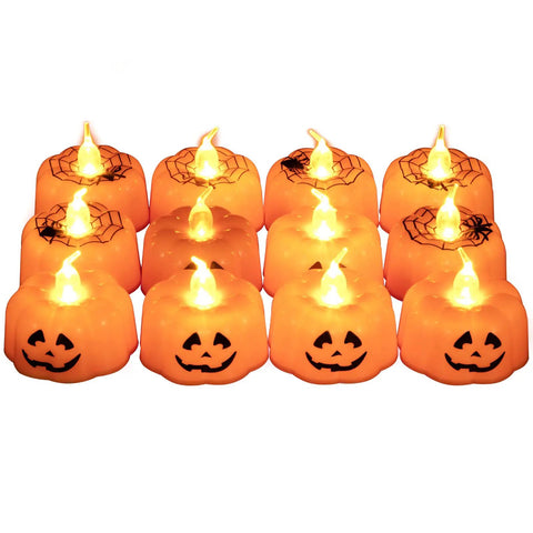 Lit Green LED Flameless Candles Pack 24 Pieces With Realistic Flicker Battery Powered Tea Lights for Halloween